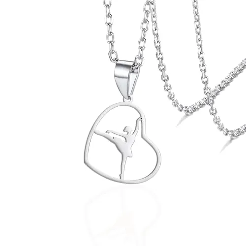 VASSAGO Collar de ballet de bailarina, regalos para niñas y mujeres, delicado baile, recital, ballet, colgante de corazón, joyería para hija y mamá, talla única, Acero inoxidable, No es una piedra