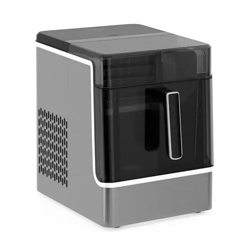 Klarstein Máquina de Hacer Hielo, Acero Inoxidable, 23kg/24h, 32 Cubitos/17min, Limpieza Automática, Panel de Control, 2kg Depósito Agua, Ideal para Casa/Fiestas, Acero inoxidable