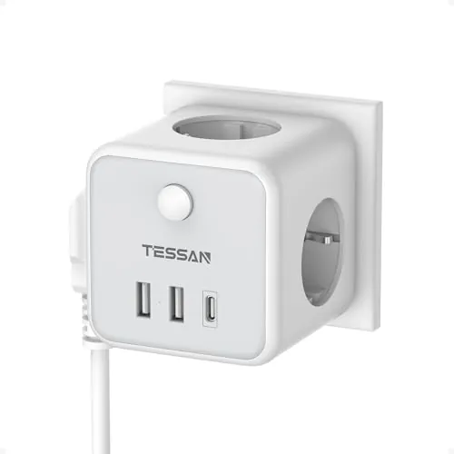 TESSAN Ladron Enchufes con USB C, 6 en 1 Cubo Cargador Ladrón Enchufes