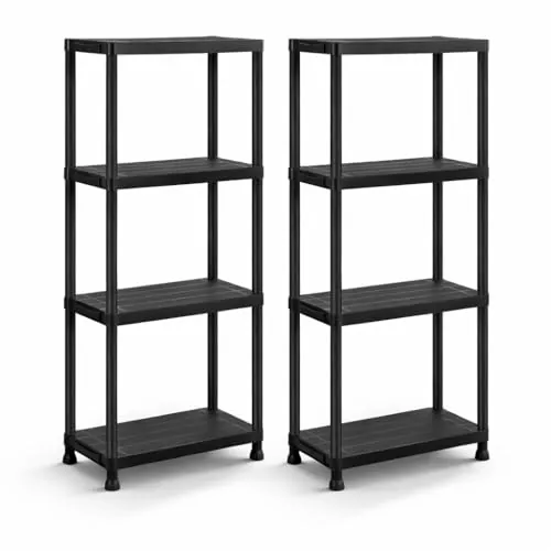 T-LOVENDO.ES Pack 2 Estanterías de Plástico modulares 130x60x30 cm con 4 baldas Resistentes| Estantería Almacenaje Interior y Exterior Garaje o Trastero| Montaje sin Herramientas