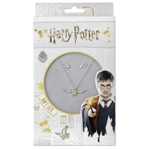 Harry Potter Juego oficial de collar y pendientes Golden Snitch de The Carat Shop, Zinc