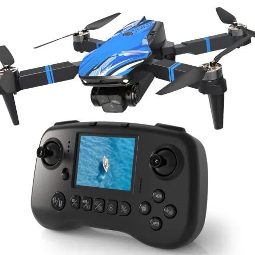 Dron con Cámara para Adultos, Pantalla LCD RC, FPV Live Vídeo Mini Drone para Niños, Esquiva de Obstáculos en 270°, 3D Flips, RC Cuadricóptero plegable para principiantes, Tarjeta SD hasta 32GB Regalo