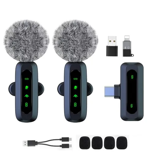 Mini micrófono inalámbrico para Android/iPhone/iOS/PC/Laptop micrófono Lavalier de solapa con reducción de ruido para grabación, micrófono de clip, para grabación de video, Tiktok, Youtube, Vlog
