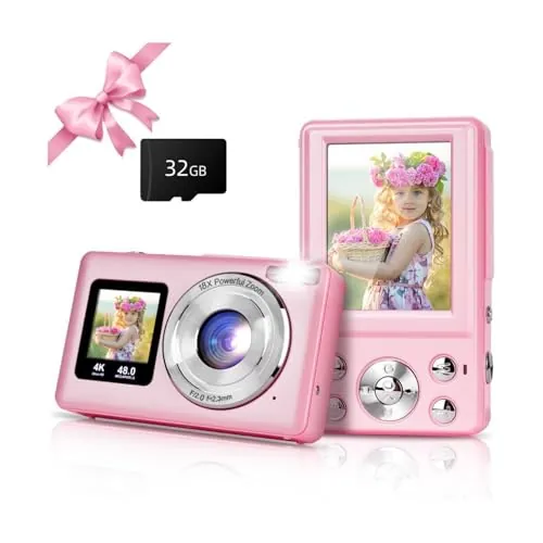 UCMDA Camara Digital - 【2 Pantalla】 48 MP, Enfoque Automático Ultra HD, Zoom Optico 18X, Ideal para Selfis y Vlog con Niños, Principiantes y Adolescentes, Regalos de Cumpleaños para el Día del Niño