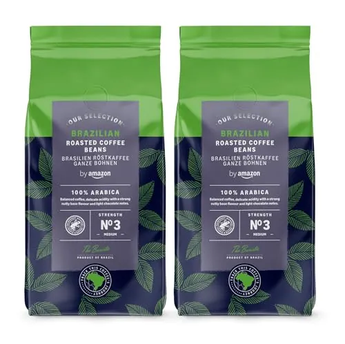by Amazon Granos de Café Brasileños, Tostado Medio, 1kg (2 Paquetes de 500g), Certificados por Rainforest Alliance