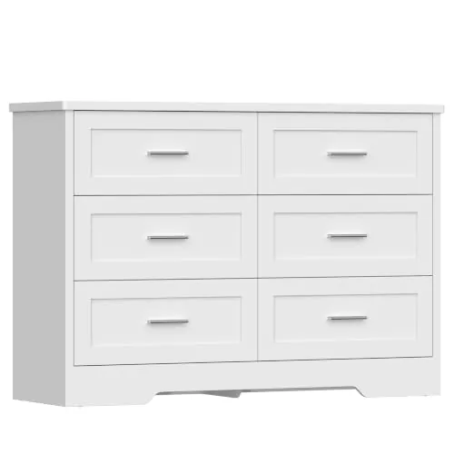 TEENFON Comoda Dormitorio 6 Cajones Blanca, Cómoda y Cajonera Multifunción para Dormitorio - Sinfonier Blanco de Gran Capacidad, Ideal para Salón y Entrada, 107x35x75.5 cm