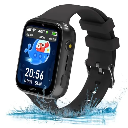 Olivfant Reloj Inteligente Niño 4G, Smartwatch Niños con GPS, SOS, Llamadas, 4G Videollamada, Juego, Cámara, Despertador, IP68 Impermeable, Podómetro, Modo Escolar, Regalos para Niñas Niños (Negro)