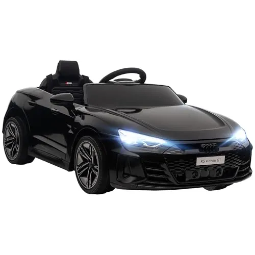 HOMCOM Coche Eléctrico para Niños de +3 Años Audi RS e-Tron GT Coche de Batería 12V con Mando a Distancia Faros LED Bocina Música USB y Apertura de Puerta 3-5 km/h Negro