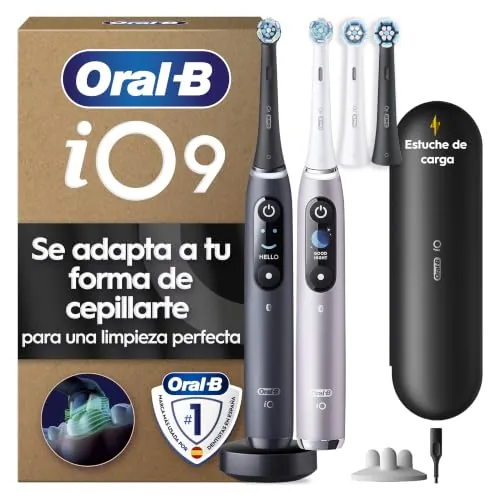 Oral-B iO 9 Cepillos de Dientes Eléctricos, Negro y Rosa, Pack de 2