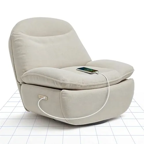 FLEXISPOT XR6 Sillón Relax Eléctrico con USB, Sófa Giratorio con Función Balancín, Sillon TV con Respaldo Ajustable, Silla Reclinable para Dormitorio, Salón y Cine en Casa (Beige)