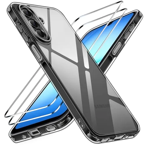 ivoler Anti-Amarillo Clara Funda para Samsung Galaxy A18 / A17 4G / 5G con 2 Piezas Cristal Templado, [Protección Militar] Carcasa Protectora Transparente Anti-Choques Bumper Case, Negro