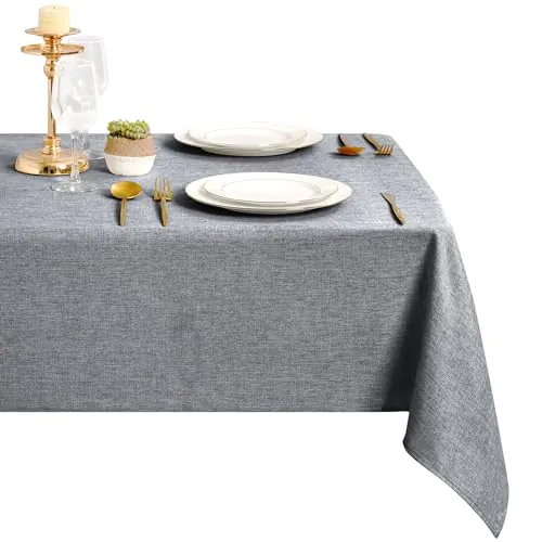 DWCN Mantel Gris con Aspecto de Lino, Mantel Mesa Rectangular Antimanchas, Lavable, 135 x 200 cm, para Exteriores, Impermeable, para Comedor, jardín, Fiesta, Boda o hogar,