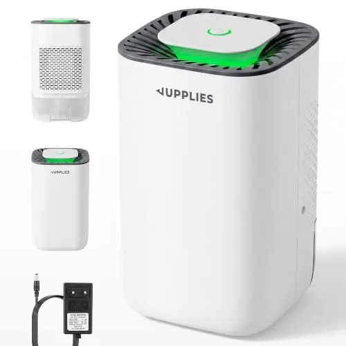 JUPPLIES Deshumidificador Eléctrico Silencioso 0,8L | Tecnología Peltier 23W, 300ml/día, Apagado Automático, Indicador LED, Compacto para Baño y Habitación hasta 15m²
