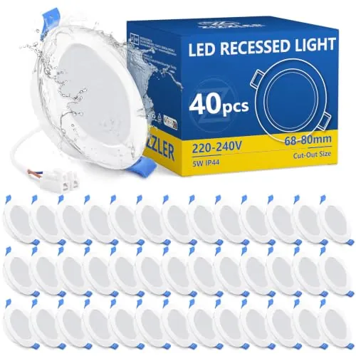 ZIZZLER Downlight Led Techo Empotrable, 4000K Blanco Neutro Redondo 5W IP44, Corte 68-80mm, Foco Empotrable Led Interior Techo, Luces Ojos De Buey LED, Para Baño, Cocina, 220V-240V, Pack 40