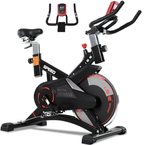 ISE Bicicleta Estática Profesional con Sensor de Pulso,Ajustable Resistencia, Pantalla, Bici Estática, Fitness En Casa con Volante de Inercia,Bicicleta Estática Indoor con Sillín Ajustable, Máx.120kg