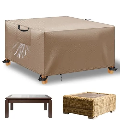 Funda WUAYAMI para Muebles de Jardín, Mesa Exterior Impermeable, Tela Oxford 420D, Anti Viento, Anti UV con Salidas de Aire, Caqui, 300x300x90 cm