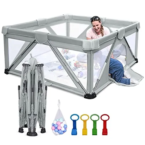 Heyo.Ja Parque Infantil Bebe, Valla de bebé plegable rápido, Centro de Actividades para Niños Con Malla Transpirable en Los Cuatro Lados y base Antideslizante, Fácil de Montar y Limpiar(150×180cm)