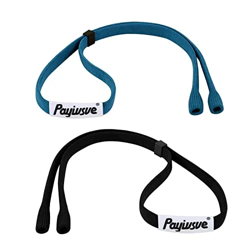 Payivsve Correa para gafas deportivas con tapón ajustable, 2 piezas cordón antideslizante para gafas para correr, acampar, ir de excursión（Azul + negro）