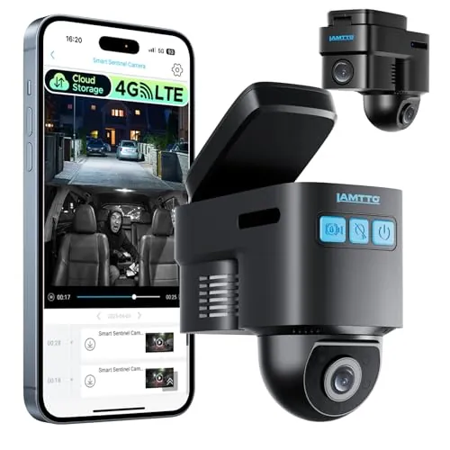 LAMTTO Cámara de seguridad para coche 4G LTE para robo, rastreador GPS para una conducción segura, visión en directo a distancia, cámara de vigilancia con aplicación de alarmas y nube, vigilancia de