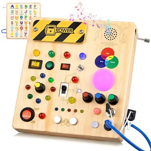 Juguetes Niños 1 año Montessori Busy Board con 13 interruptores y 24 luces LED Juguete de Aprendizaje sensorial Juegos Niño 1 2 3 años Tablero de Actividades de Madera Regalo Niño Niña 1 año 2 años