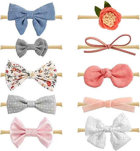 DRESHOW 10 Pcs Diademas y Bandas Para Cabeza de Bebé Niña - Elásticas Para Recién Nacidos y Niñas Pequeñas - Accesorios de Pelo