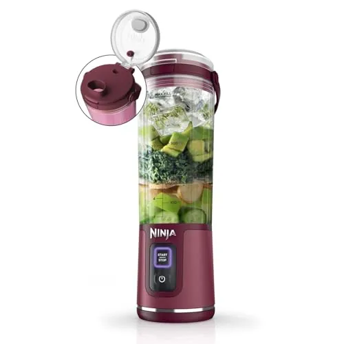 Ninja Blast Batidora portátil, Vaso de 530 ml con tapa antigoteo y boquilla para sorber, Minibatidora sin cable, recargable, smoothies, batidos de proteínas, pica hielo y frutas congeladas, BC151EUCR