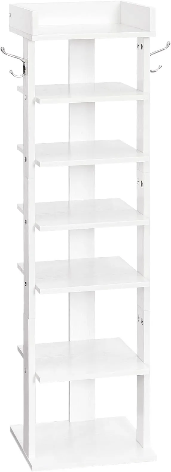 HOOBRO Zapatero, Estante Zapatero Estrecho, Mueble Zapatero de 7 Niveles, Zapatero Vertical con 2 Ganchos, Ahorro de Espacio, para Entrada, Salón, Dormitorio, Blanco EWT61XJ01