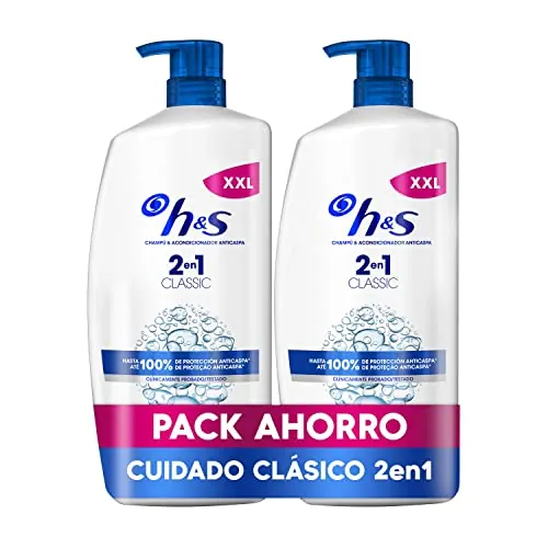 H&S Classic Champú y Acondicionador Anticaspa 2en1 2x1000ml, con Dispensador. Hasta 100% de Protección Anticaspa. Para Todo Tipo de Pelo y Cuero Cabelludo. Uso Diario. Limpieza profunda, New Version