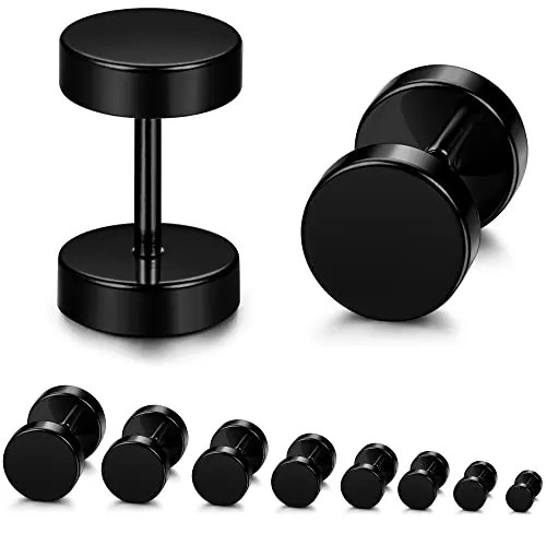 YADOCA 8 Pares Stud Pendientes en Negro para Hombres Mujeres - Acero Inoxidable Hipoalergénico, Orejas Tapones Tornillo Studs Set 3mm-10mm