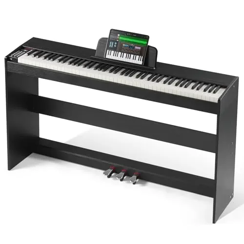 VEVOR Piano Digital Ponderado de 88 Teclas Ponderadas Totalmente Piano con Teclado Dual y Altavoces, Soporte de Gabinete Simple, Auriculares, 200 Tonos y Ritmos, Compatible con Bluetooth/USB/MIDI