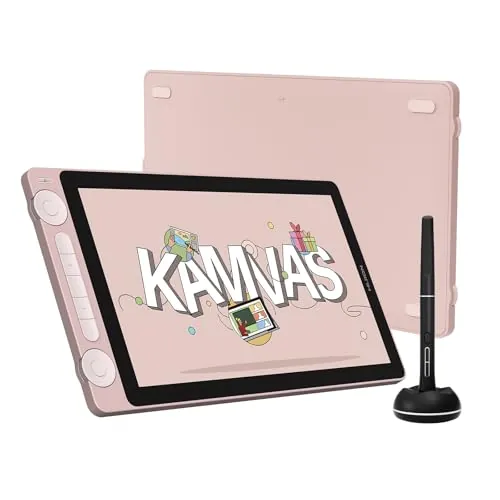 HUION Kamvas 13 Gen3 2024 Tableta Gráfica con Pantalla, Tableta de Dibujo 13.3" Vidrio Anti Brillo Canvas, Pentech 4.0, 16384 Presión del Lápiz, Doble Dial para PC, Mac, Android, Rosa