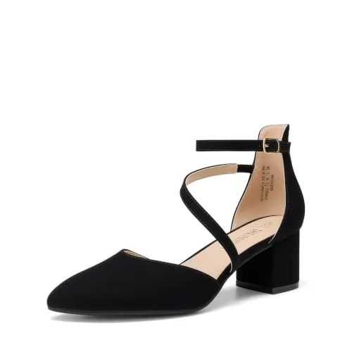 Dream Pairs Zapatos Tacón Bajo Mujer NUBUCK NEGRO 40.5