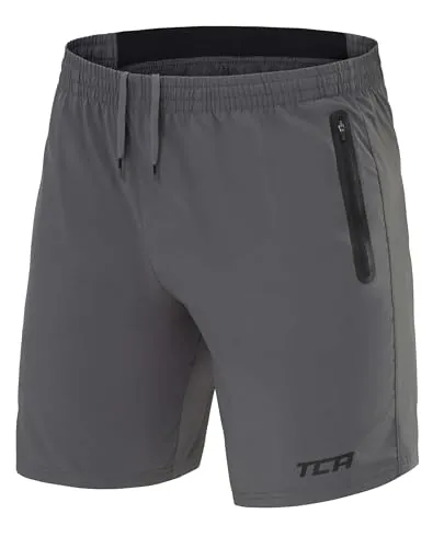 TCA Pantalones Cortos Hombre Deporte con Bolsillos de Cremallera - Pantalon Corto Deportivo Hombre Tecnología Elite Tech - Running Shorts Men Gym Correr Padel - Gris, L