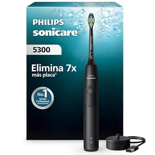 Philips Sonicare 5300 cepillo dental eléctrico, sónico con 2 niveles de intensidad, alerta de presión, EasyStart, SmarTimer y BrushPacer, negro, modelo HX7101/01 [Nueva Tecnología]