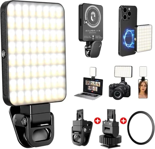128 LED Luz de teléfono Selfie Light,Magnética Lámpara Selfie Flash Portátil 3 Modos de iluminación Ajustados y 10 Niveles de Brillo para teléfono, cámara, Ordenador portátil, TikTok (Negro)