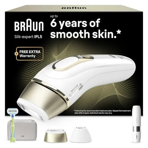 Braun Depiladora Luz Pulsada Silk·expert Pro 5, PL5156, Blanca/Dorada