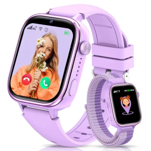 Sanorum Reloj Inteligente Niño con GPS/Videollamada/SOS/Regalo, Púrpura