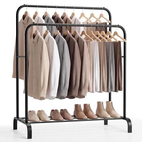 JUPPLIES Burro Ropa Resistente – Perchero Burro Doble con Soporte (Negro, Sin Ruedas)