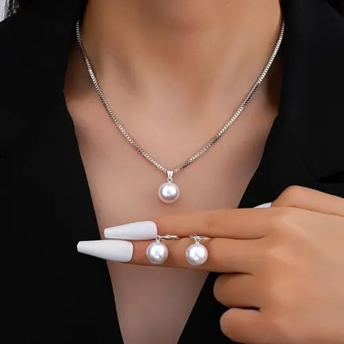 Juego de collar y aretes de perlas doradas para mujer, conjuntos de joyería de boda para novias, gargantilla de dama de honor, regalo diario, M, Latón, No es una piedra preciosa