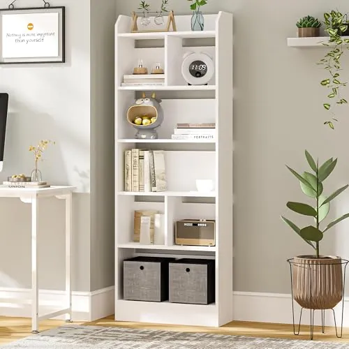 Hzuaneri Librería 6 Niveles, 24x60x170 cm, Blanco BC11103X