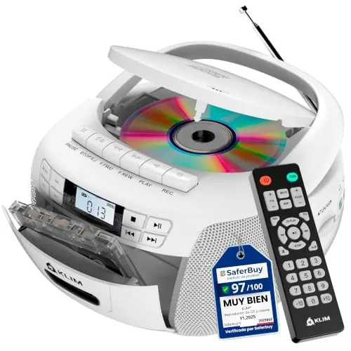 CD Player Reproductor Cassette, Radio Am FM Bluetooth, Mando a Distancia