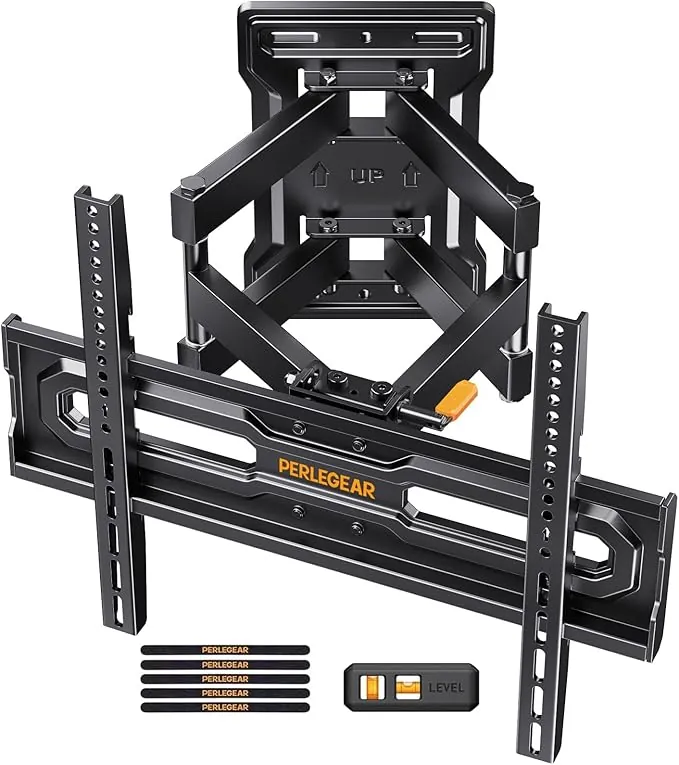 Perlegear Soporte TV Pared Movimiento Completo 23-70 Pulgadas hasta 50 kg, Soporte TV con Inclinación, Giro y Extensión sin Herramientas, Brazos de Montaje Preensamblados, MAX VESA 400x400mm, PGMF18