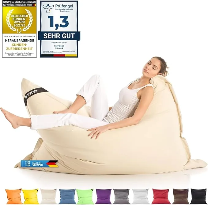Grande Puff XXL Silla para Interior y Exterior Bean-Bag de Sala de Estar, balcón, jardín, Bolsa de Frijoles 400L Silla Gigante Puf niños y Adultos 180 x 140cm (Nylon, Beige)