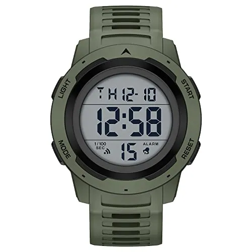 GOLDEN HOUR - Relojes deportivos digitales impermeables para hombre, pantalla ancha, fácil de leer, estilo militar con correa de goma, Verde