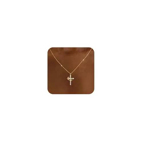RIXERKOC Collar de la Corona y Cruz para Mujeres - 18K Chapado en Oro, Rotación de la Cruz Colgante, Fe Joyería de Moda, Regalos (Oro)