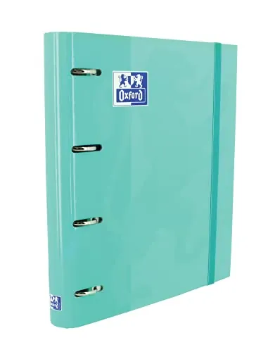 Oxford Archivador 4 anillas con recambio y goma, Tapa Extradura con Recambio, Color Ice Mint, 80 Hojas Cuadrícula, Tamaño A4+