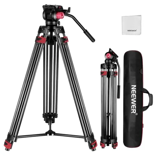 NEEWER 79" Trípode Cámara con 360° Cabezal Fluido, Soporte Vídeo Aleación Aluminio Resistente con Placa QR, Compatible con Canon Nikon Sony y Otras videocámaras DSLR, Carga 17,6lb, Paño de Limpieza