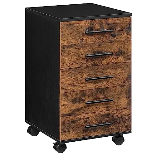 HOOBRO Mueble Archivador, Armario Móvil para Oficina con 5 Cajones y Archivador Colgante, 40 x 40 x 69 cm, Cómoda de Pecho, Diseño Industrial, Estilo Industrial, Marrón Vintage EBF05WJ01