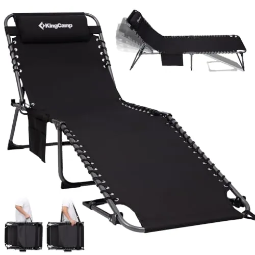 KingCamp Tumbona Plegable hasta 180 kg, Ajustable en 5 Posiciones, Negro
