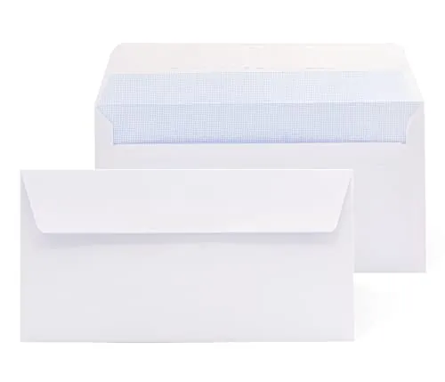 Sobres de Papel Blanco Americano, Sin Ventana Autocierre de Tira de Silicona para un Fácil Sellado. Adecuado para Envío de Documentos de Varios Tamaños - Ofituria (500 Sobres, Sin Ventana)